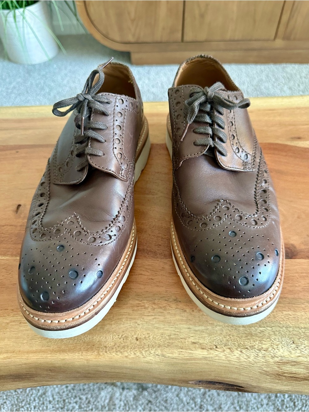 Men's GRENSON Brown Wingtip Brogue Leather Shoes